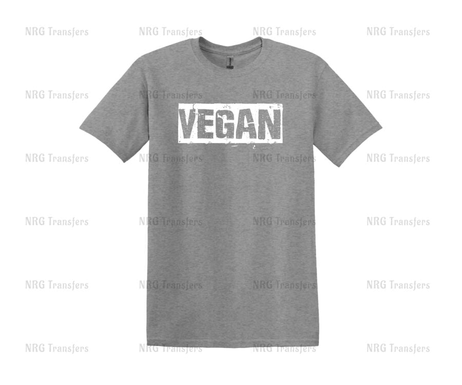 a t - shirt with the word vegan printed on it