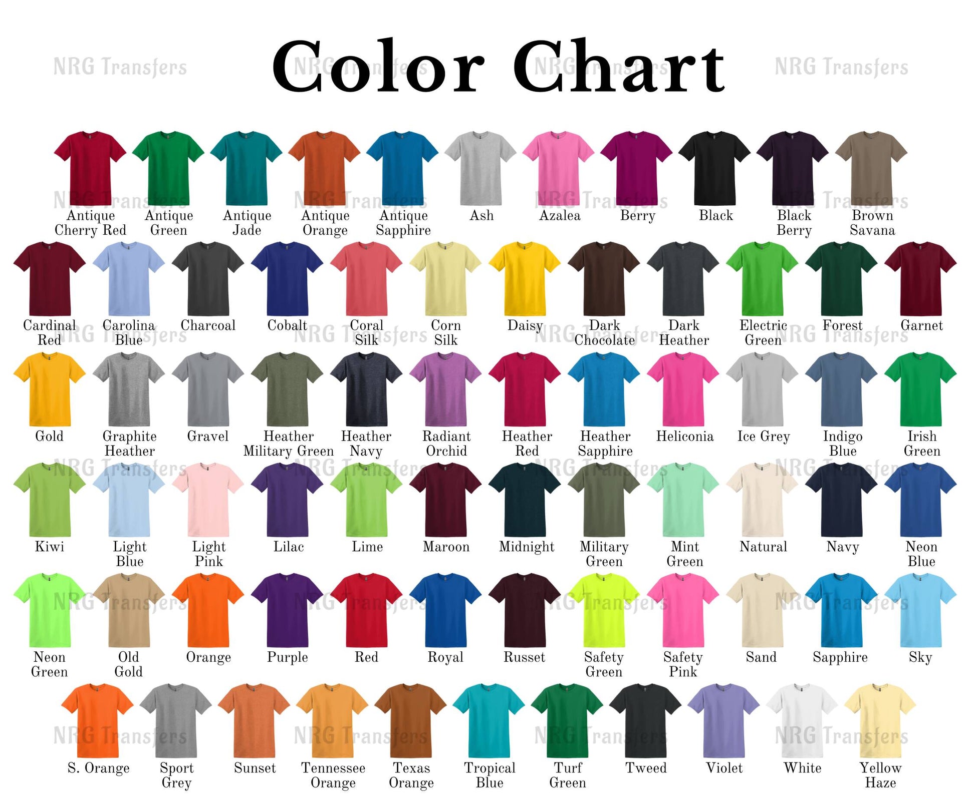 the color chart for a t - shirt